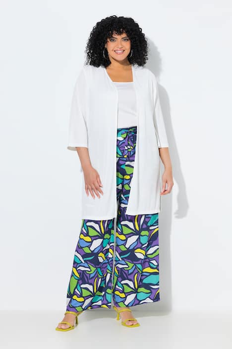 Lange jas, ribjersey, open model, V-hals