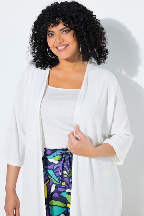 Lange jas, ribjersey, open model, V-hals