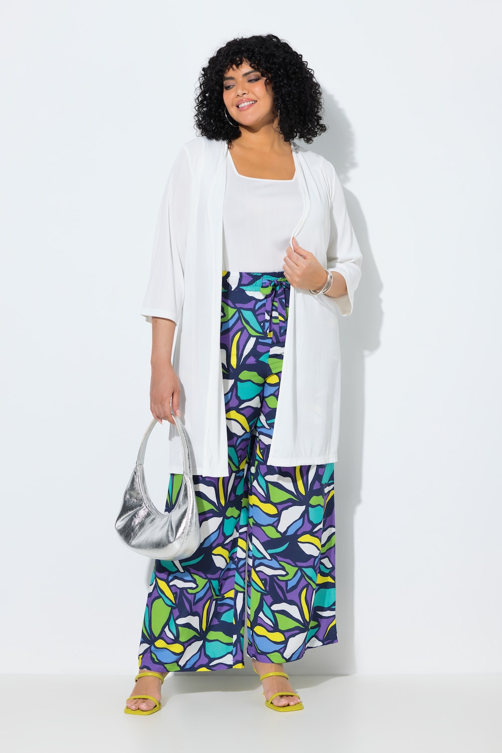 Lange jas, ribjersey, open model, V-hals