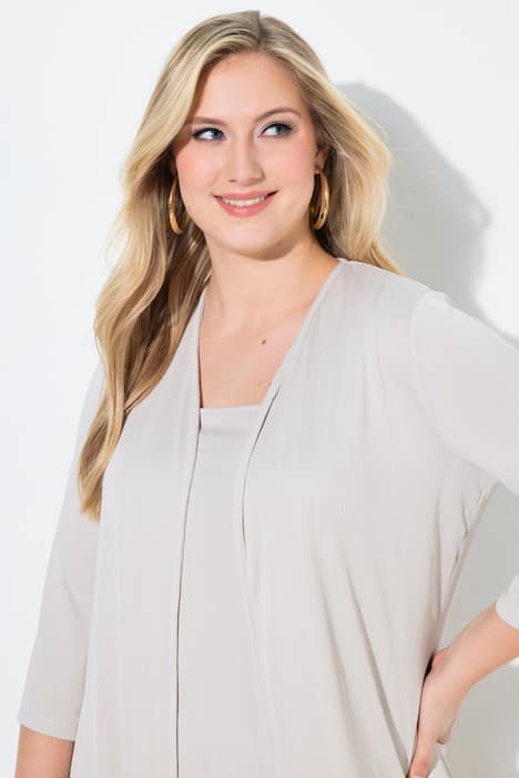 Longjacke, Rippjersey, offene Form, V-Ausschnitt