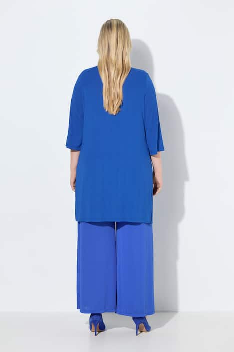 Longjacke, Rippjersey, offene Form, V-Ausschnitt