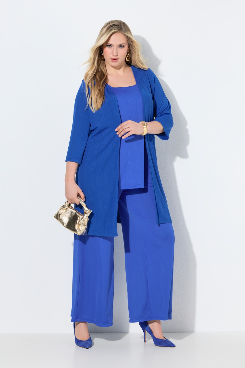 Longjacke, Rippjersey, offene Form, V-Ausschnitt