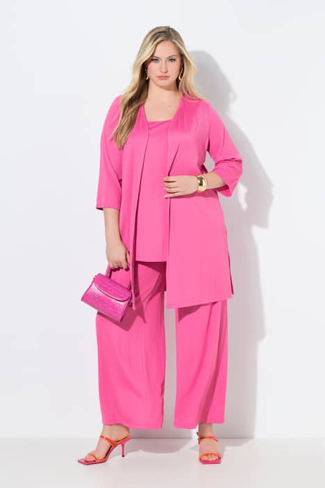 Longjacke, Rippjersey, offene Form, V-Ausschnitt