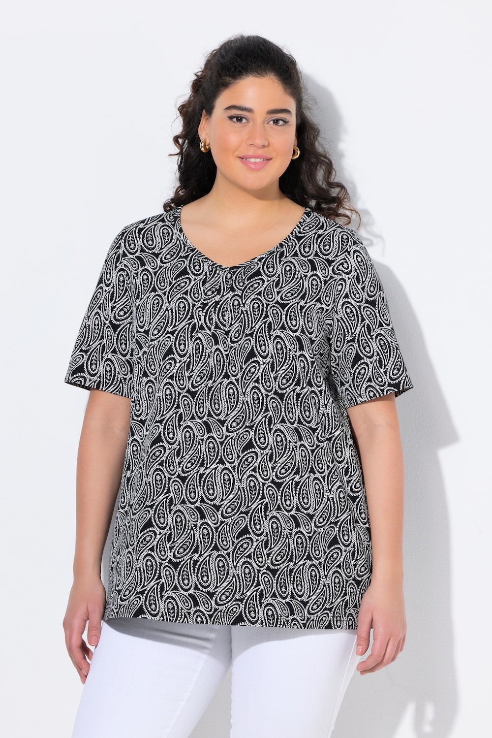 Große Größen T-Shirt, Damen, schwarz, Größe: 50/52, Baumwolle, Ulla Popken