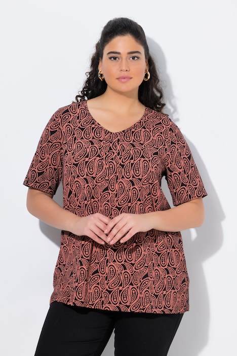 T-shirt, sierplooien, A-lijn, V-hals, korte mouw