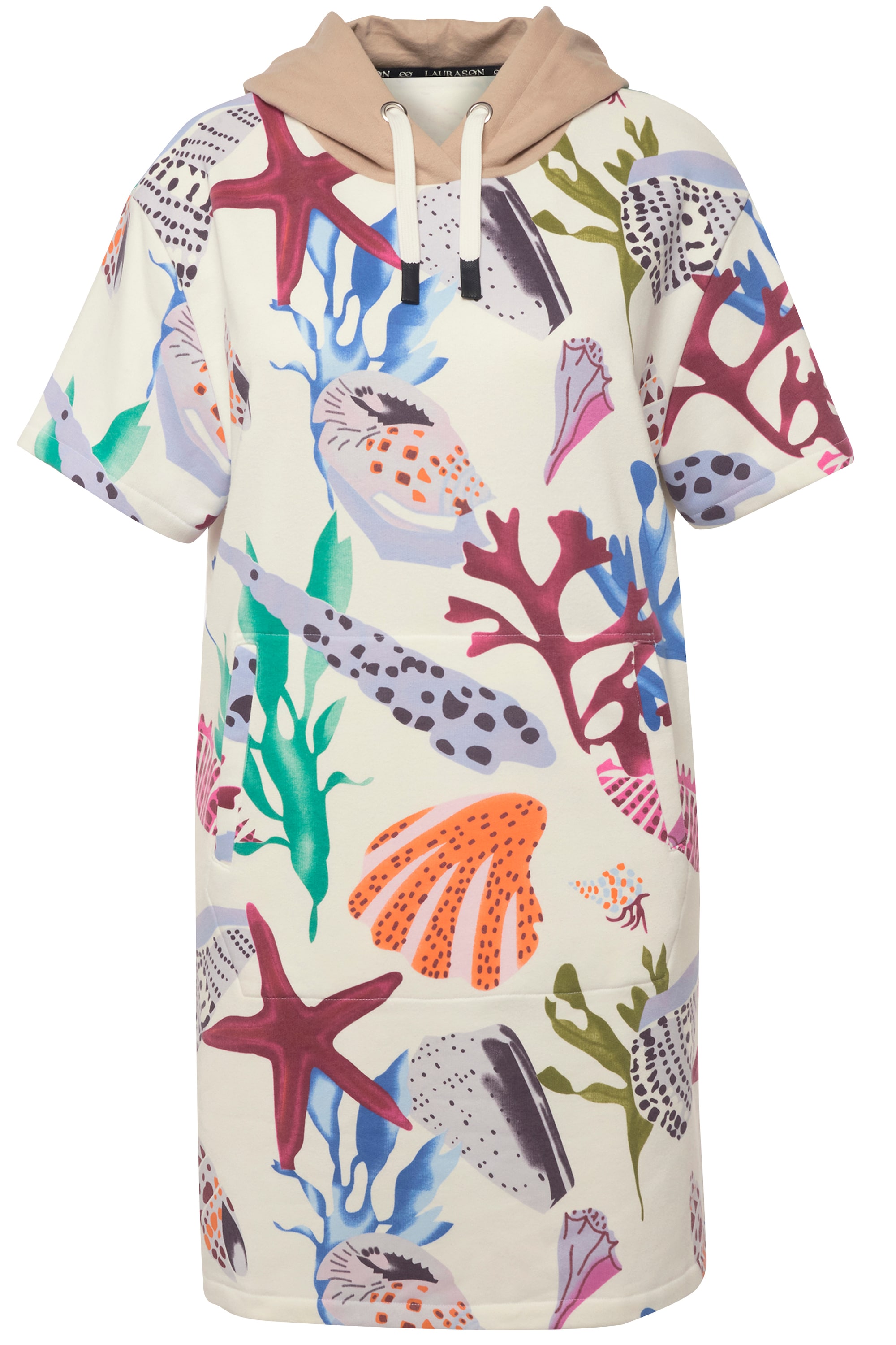 Laurasøn Damen Sweatkleid A Line Strandmotive Kapuze Halbarm 829349