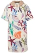 A Line Beach Print Sweat Dress Hood Short Sleeve