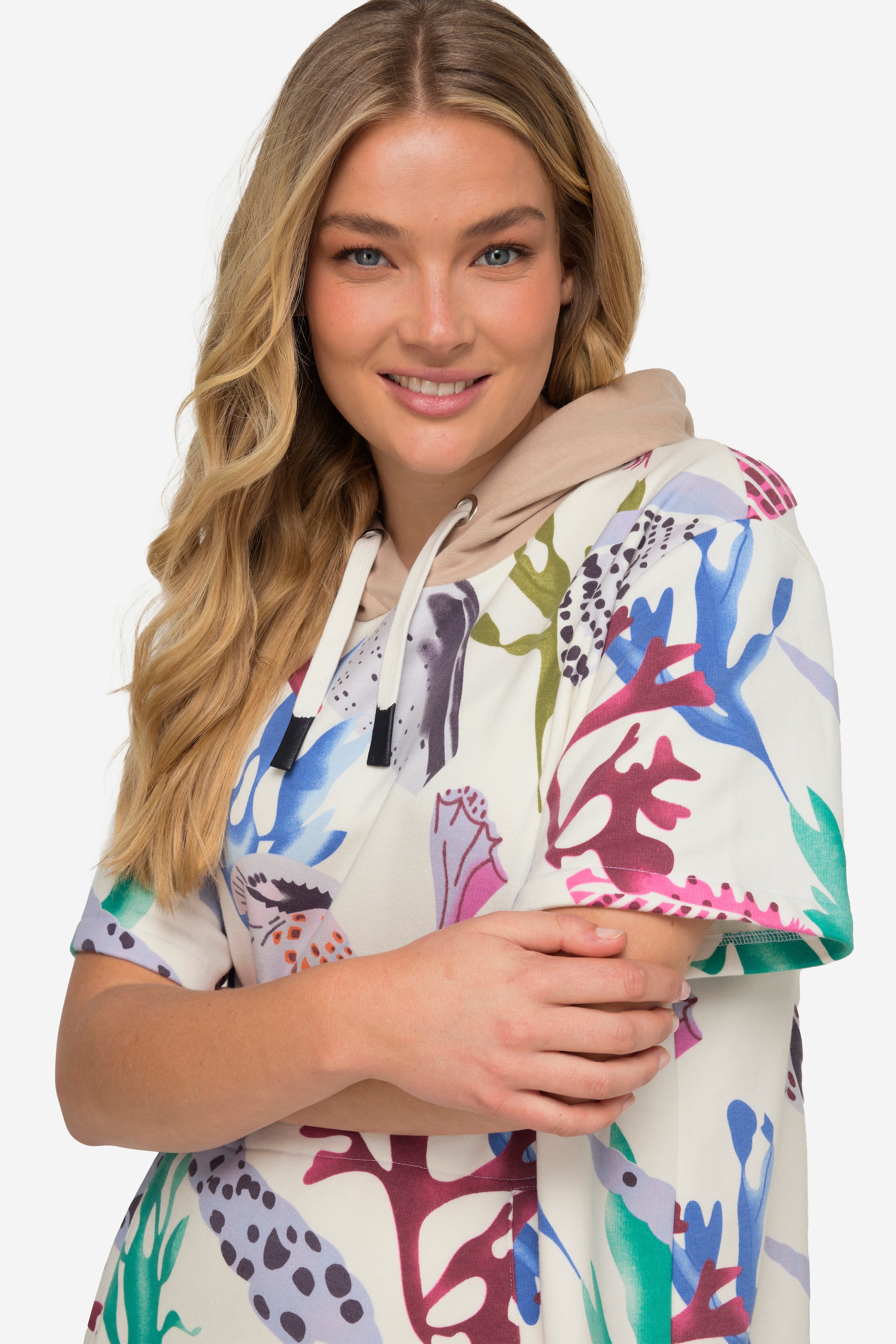 Laurasøn Damen Sweatkleid A Line Strandmotive Kapuze Halbarm 829349