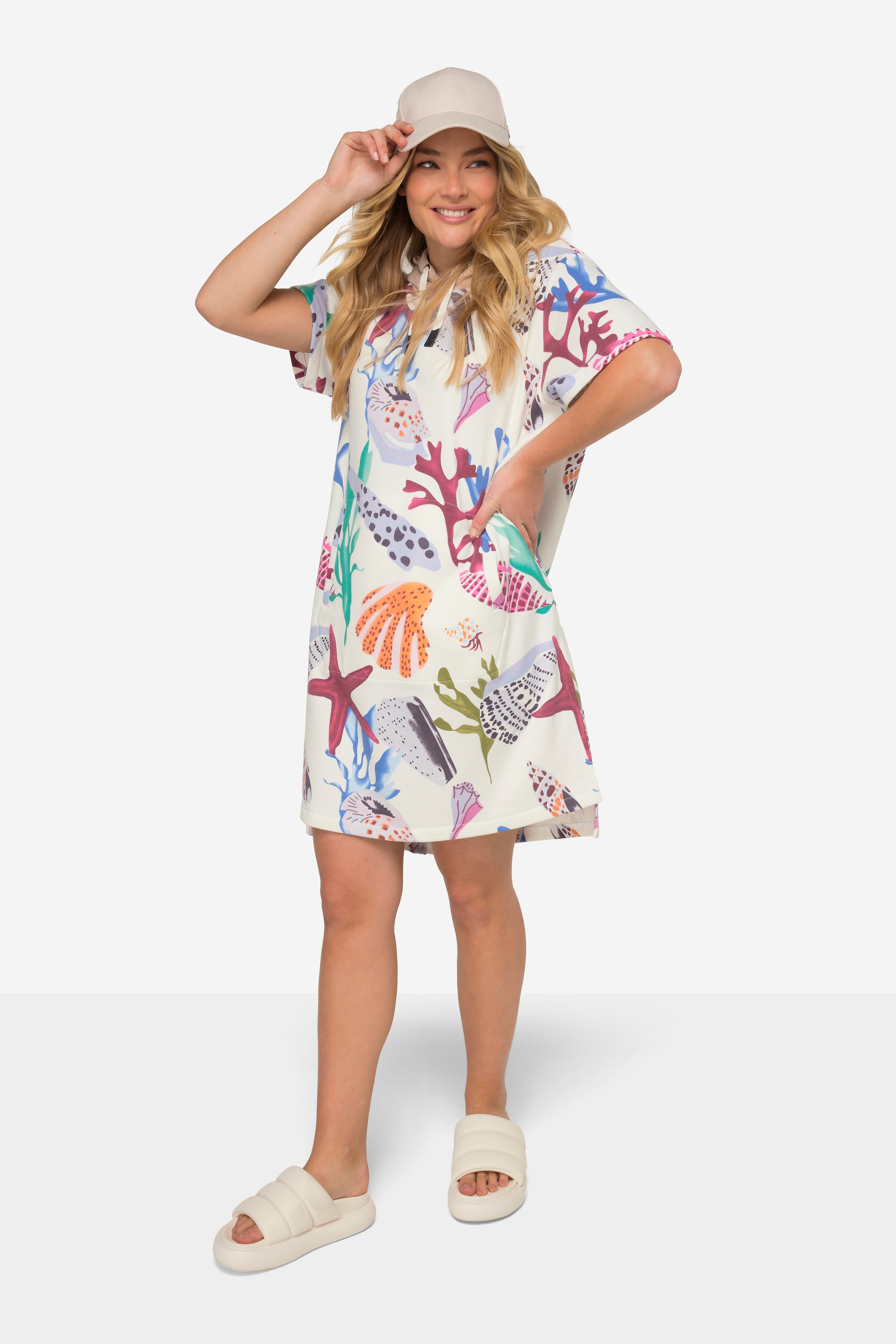Laurasøn Damen Sweatkleid A Line Strandmotive Kapuze Halbarm 829349