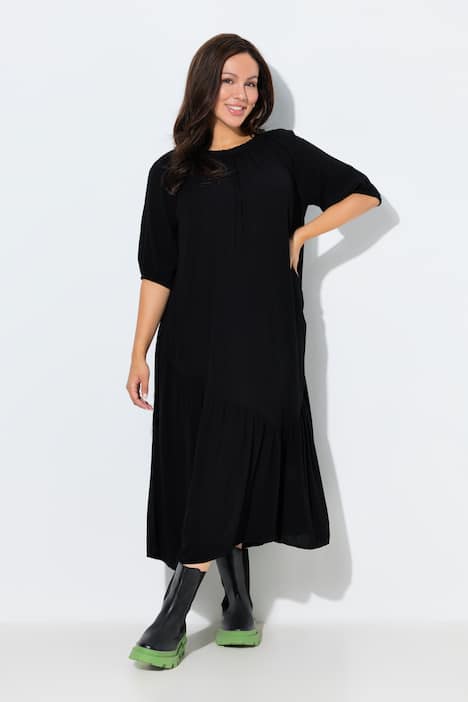 Midikleid, Struktur, Volantsaum, Rundhals, Halbarm