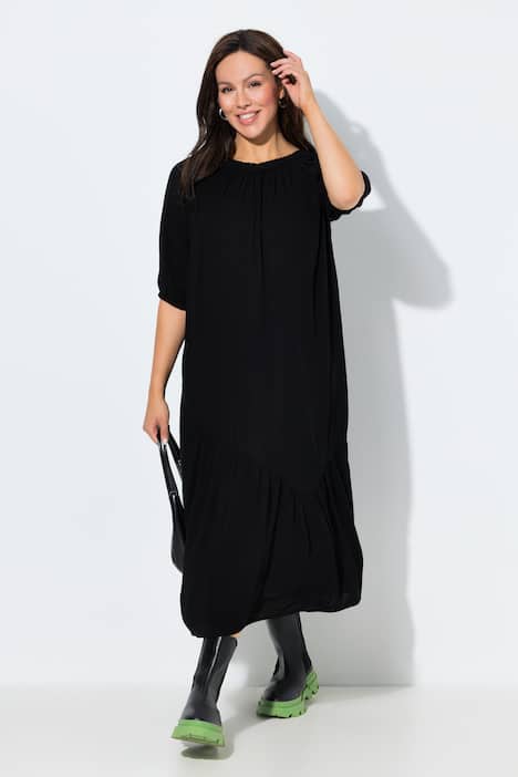 Midikleid, Struktur, Volantsaum, Rundhals, Halbarm
