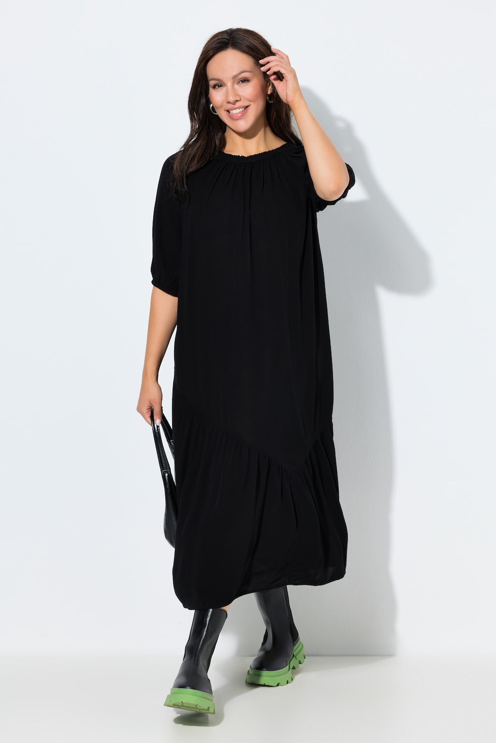 Midikleid, Struktur, Volantsaum, Rundhals, Halbarm