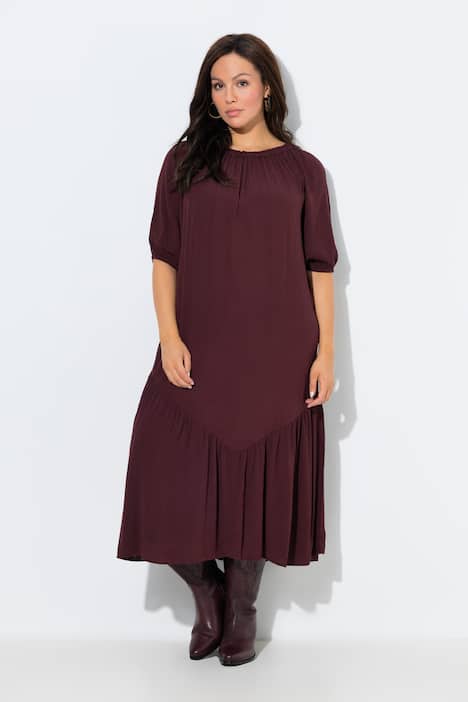 Midikleid, Struktur, Volantsaum, Rundhals, Halbarm