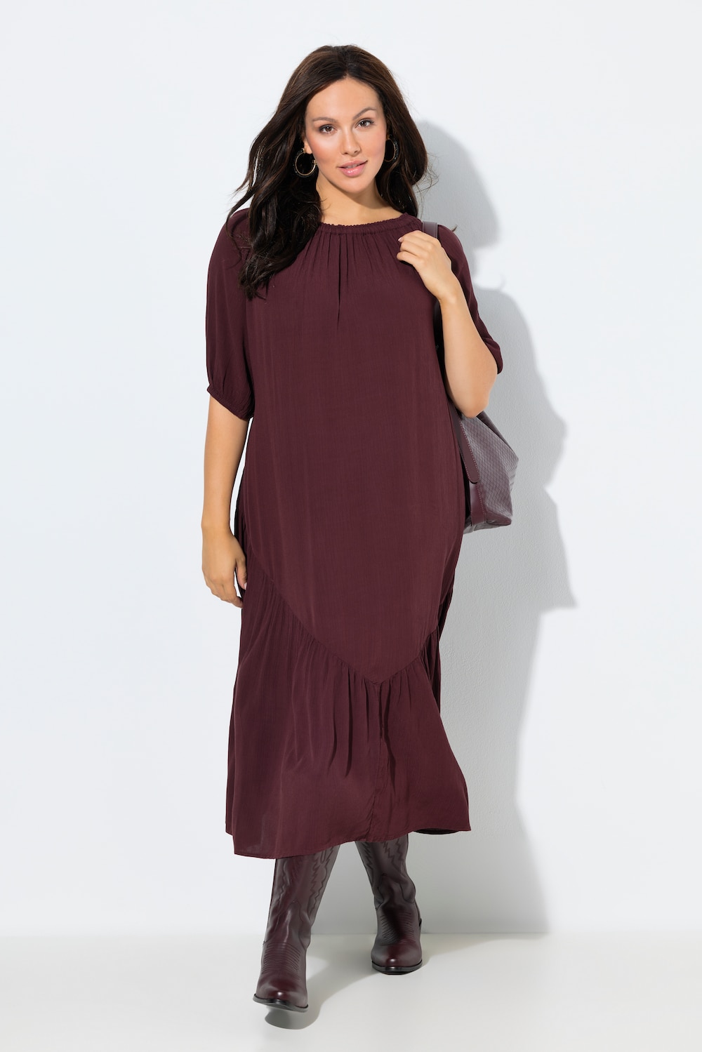 Midikleid, Struktur, Volantsaum, Rundhals, Halbarm