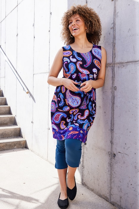 Jersey-Minikleid, Paisley, A-Linie, Rundhals, ärmellos