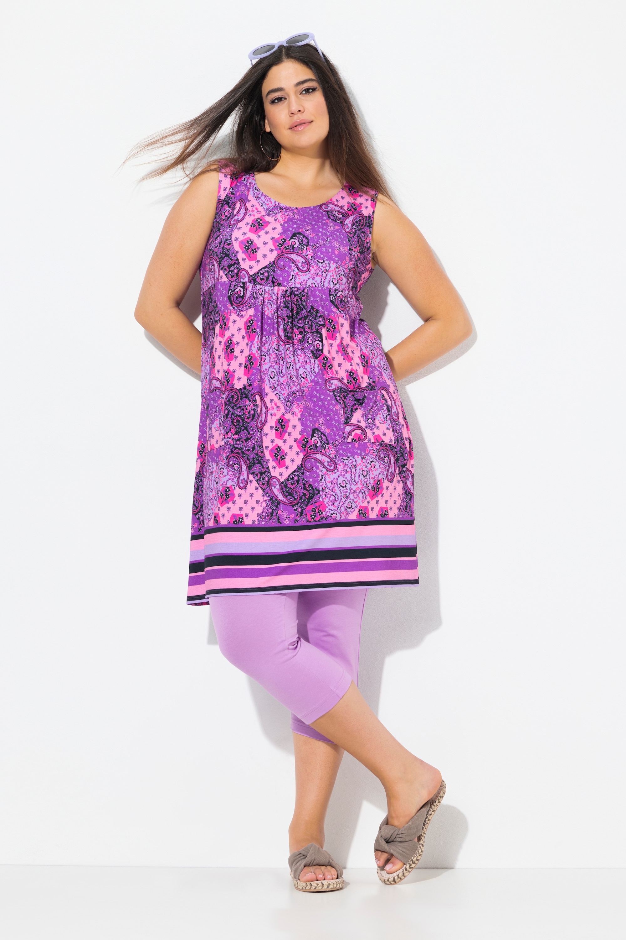 Ulla Popken Damen große Größen Jersey Minikleid Paisley A Linie Rundhals