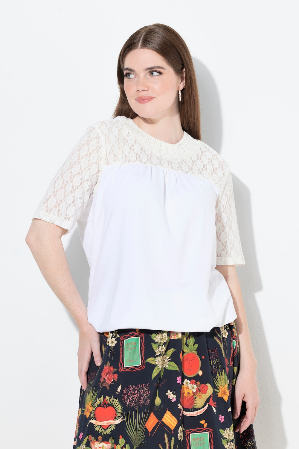 Große Größen T-Shirt, Damen, weiß, Größe: 62/64, Baumwolle/Synthetische Fasern, Ulla Popken