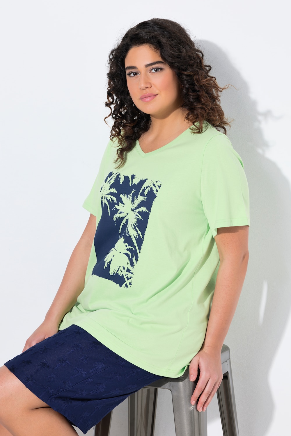T-shirt, palm, A-lijn, V-hals, halflange mouw