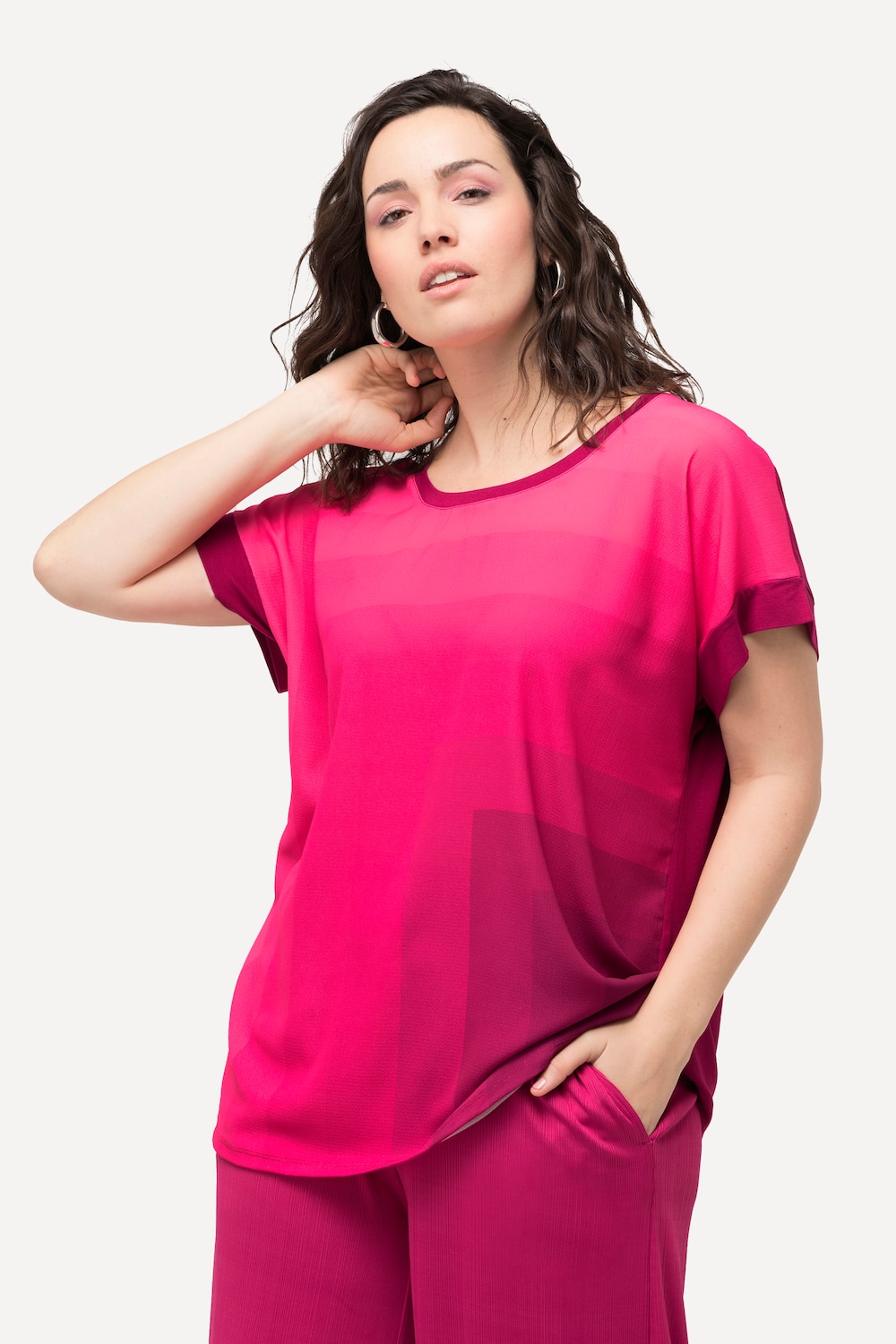 Große Größen Blusenshirt, Damen, rosa, Größe: 42/44, Polyester/Viskose, Ulla Popken