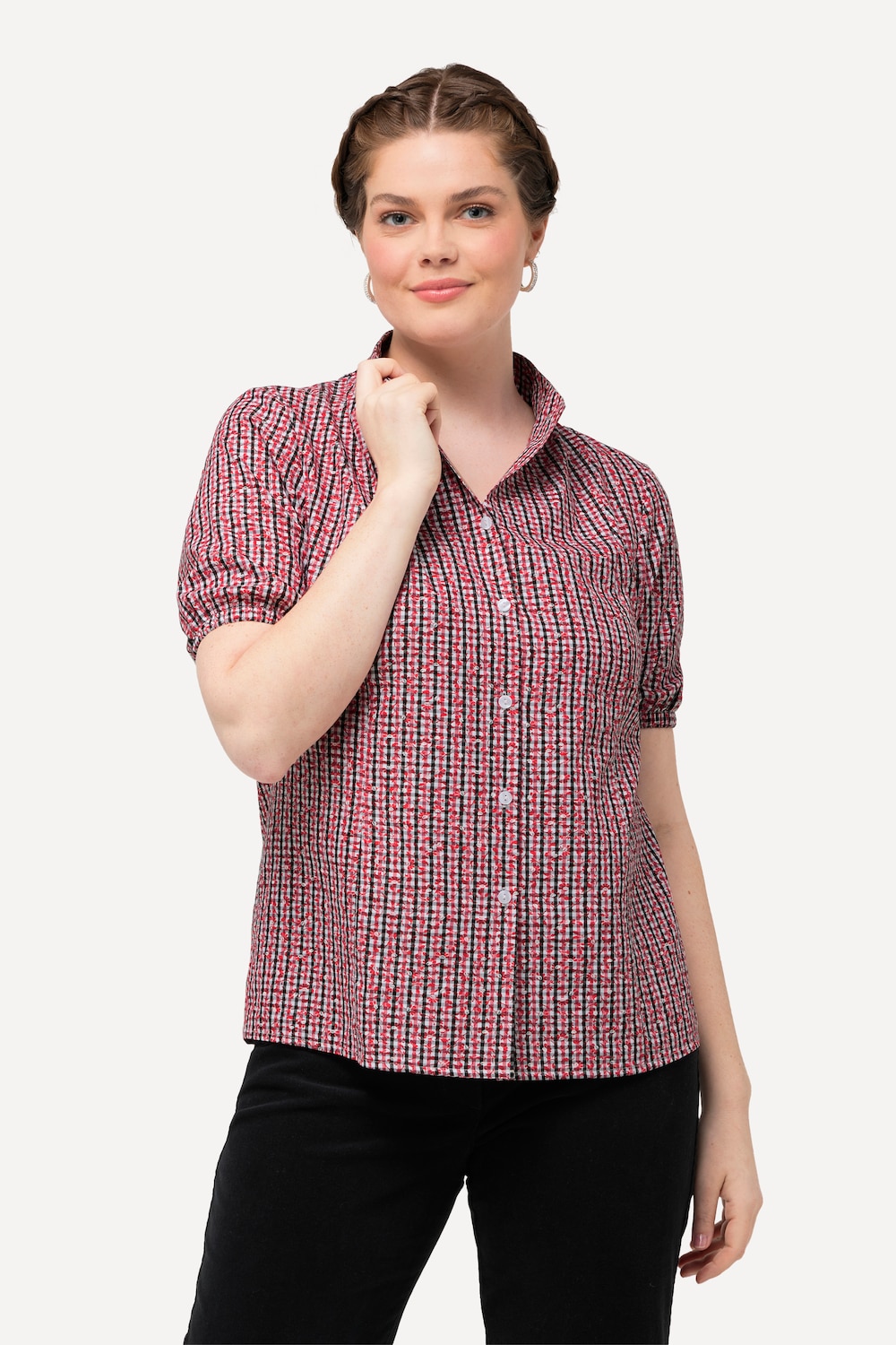 Große Größen Trachtenbluse, Damen, rot, Größe: 54/56, Baumwolle/Polyester, Ulla Popken