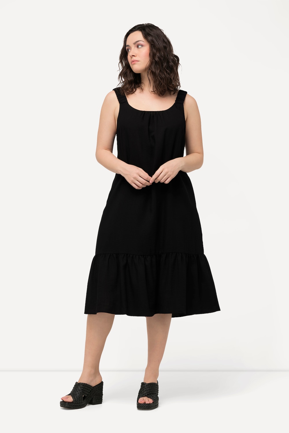 Große Größen Midikleid, Damen, schwarz, Größe: 50/52, Viskose/Synthetische Fasern, Ulla Popken