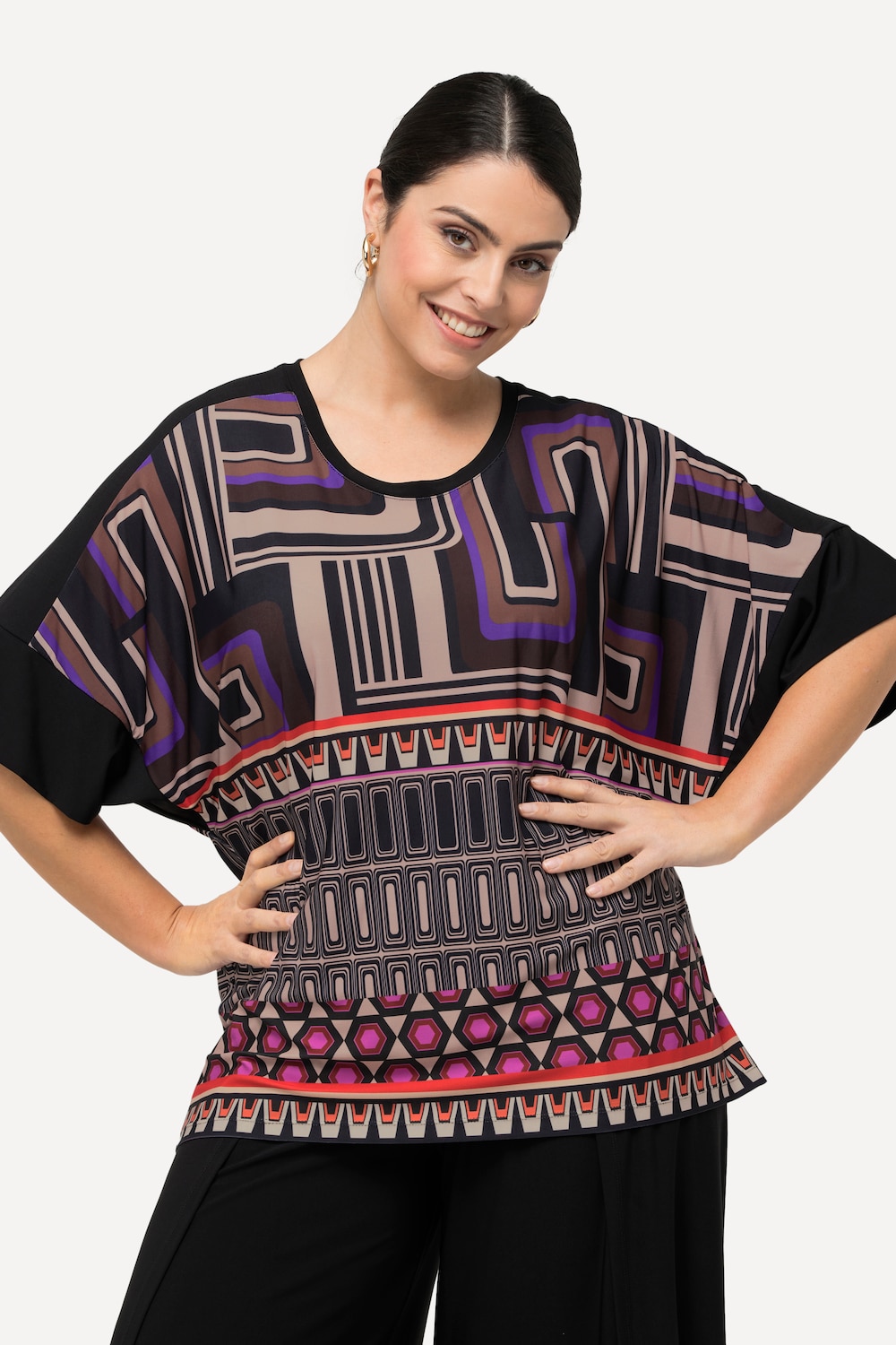 Grote Maten Blouseshirt, Dames, zwart, Maat: 42/44, Viscose/Polyester, Ulla Popken