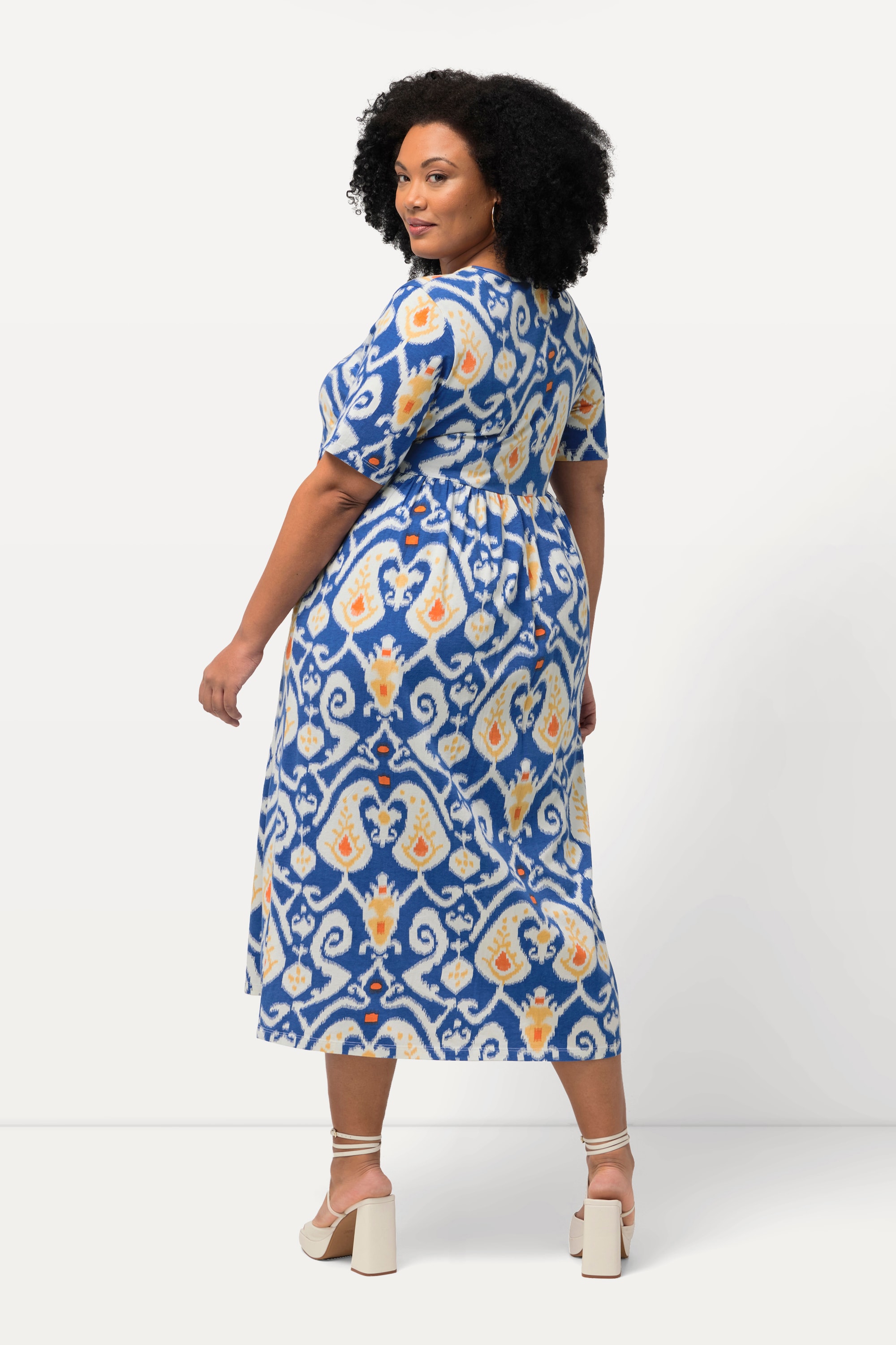 Ulla Popken Damen große Größen Jerseykleid Paisley A Linie Rundhals
