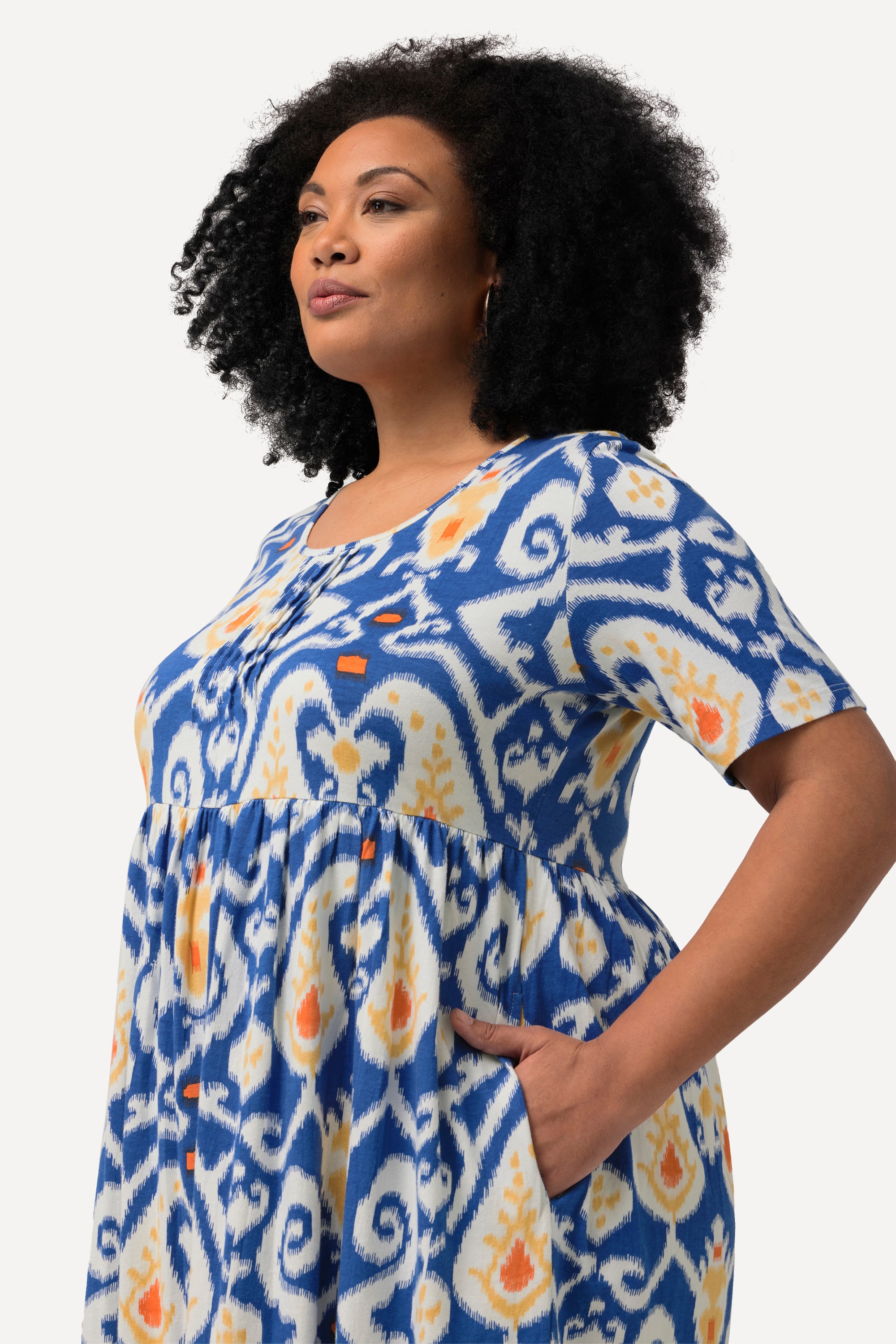Ulla Popken Damen große Größen Jerseykleid Paisley A Linie Rundhals