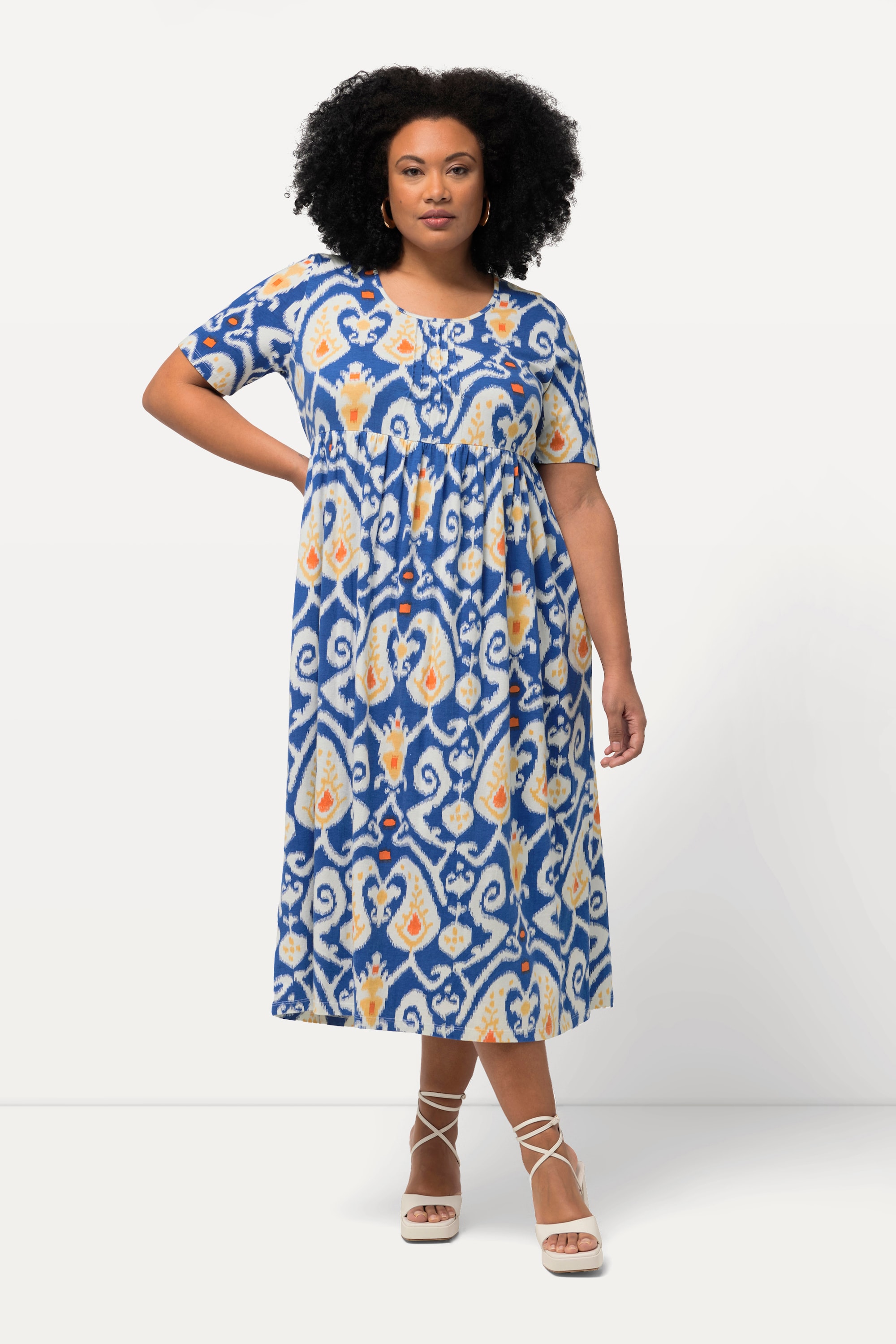 Ulla Popken Damen große Größen Jerseykleid Paisley A Linie Rundhals