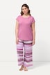 Pysjamas, striper, broderi, rund hals, halve ermer