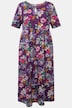 Sukienka z dżerseju, w kwiaty, trapezowy krój, okrągły dekolt, rękaw 1/2