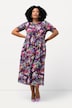 Sukienka z dżerseju, w kwiaty, trapezowy krój, okrągły dekolt, rękaw 1/2