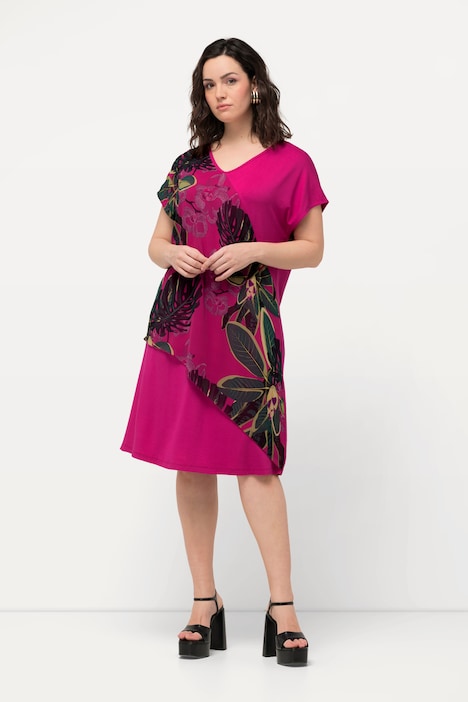 Floral Chiffon Panel Cap Sleeve Dress