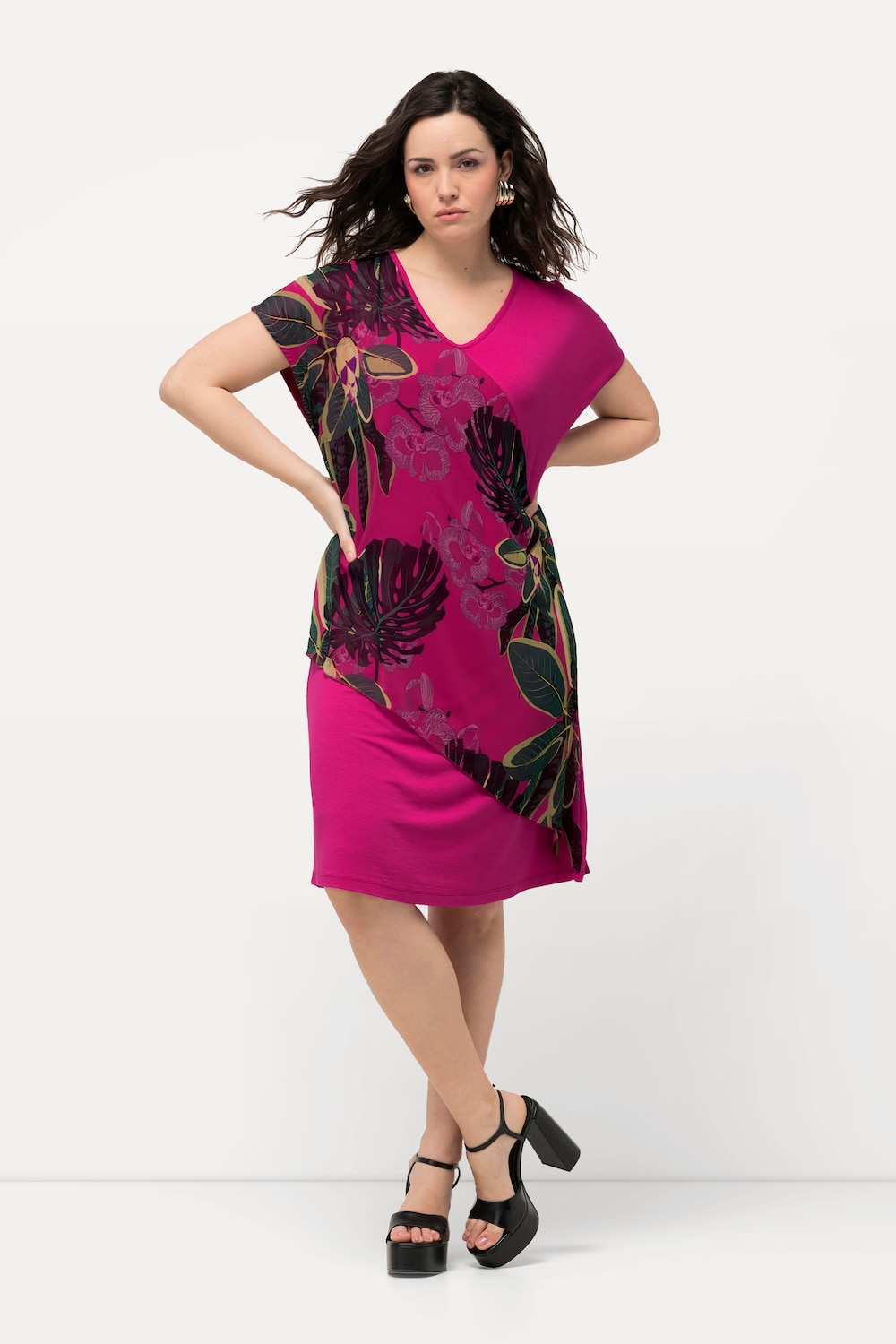 Grote Maten Jersey jurk, Dames, roze, Maat: 50/52, Polyester/Viscose, Ulla Popken