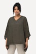 Bluse, 3D-striper, tolags, V-hals, halve ermer