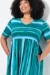 Jerseykleid, Streifenmix, A-Linie, V-Ausschnitt, Halbarm