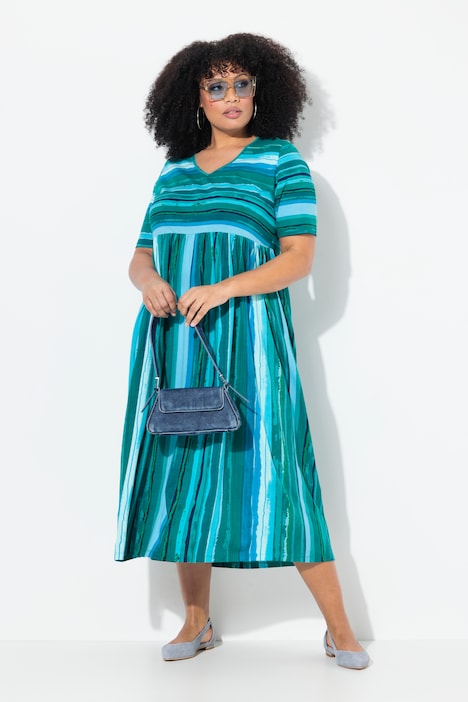 Stripe Short Sleeve Pocket Empire Knit Dress