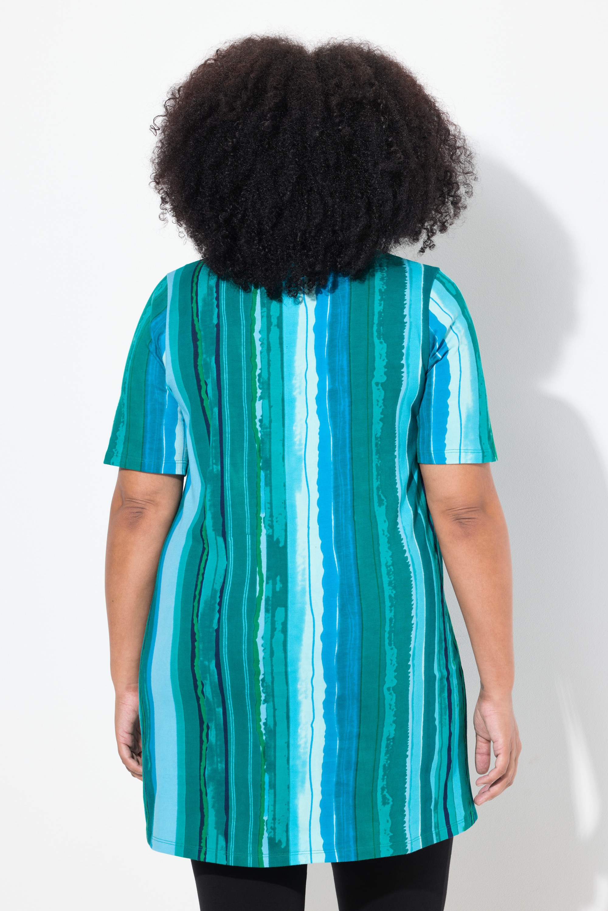 Ulla Popken Damen große Größen Longshirt farbige Streifen A Linie V Ausschnitt