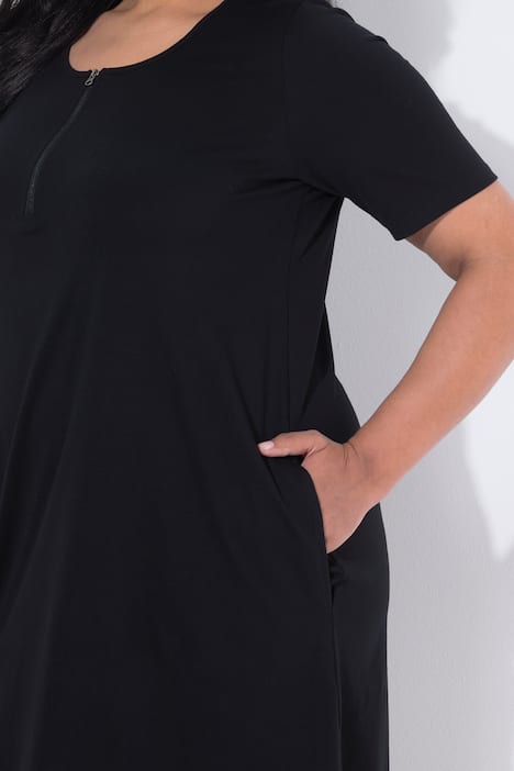 Longshirt, ritssluiting, A-lijn, ronde hals, halve mouwen