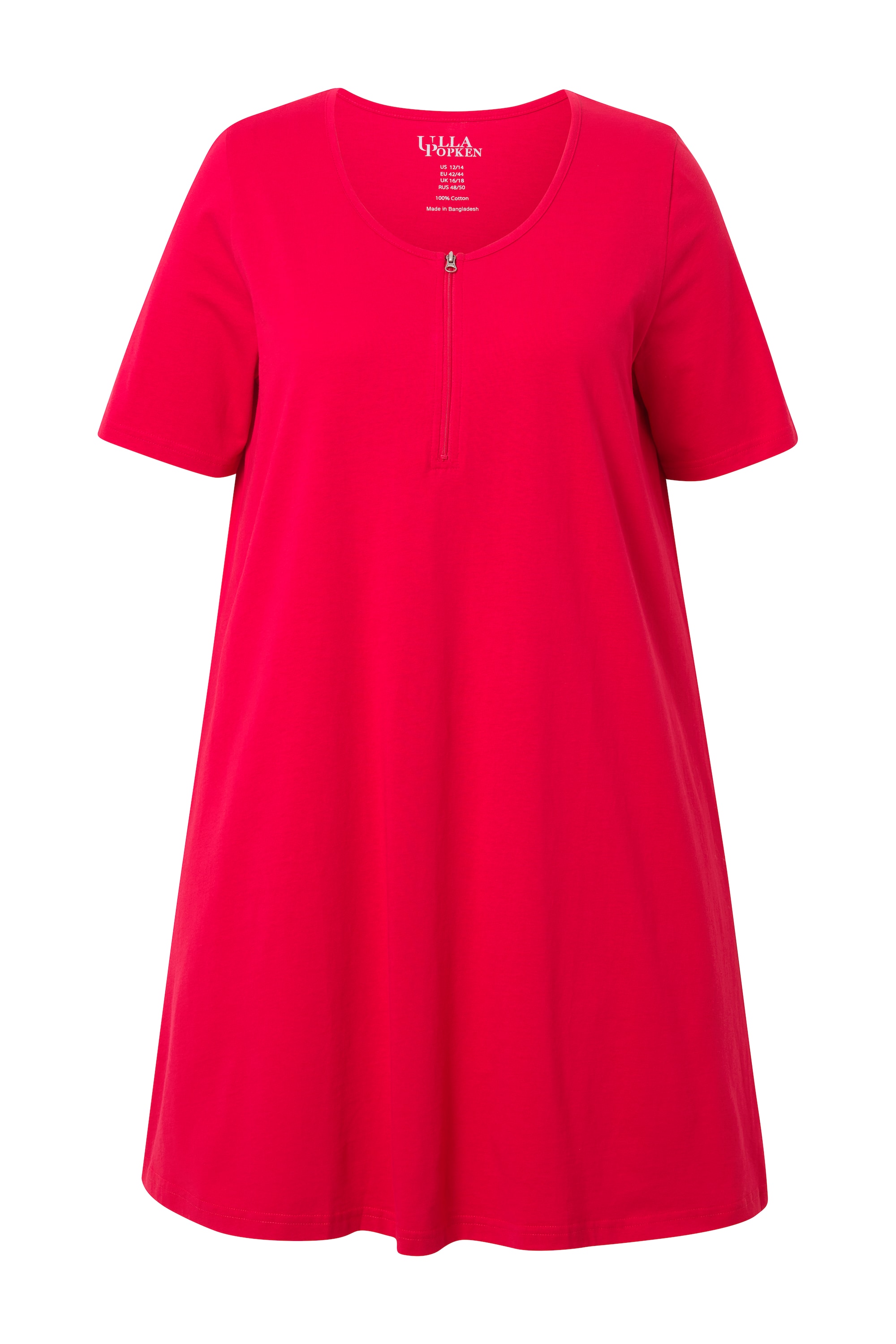 Ulla Popken Damen große Größen Longshirt Zipper A Linie Rundhals Halbarm 829527