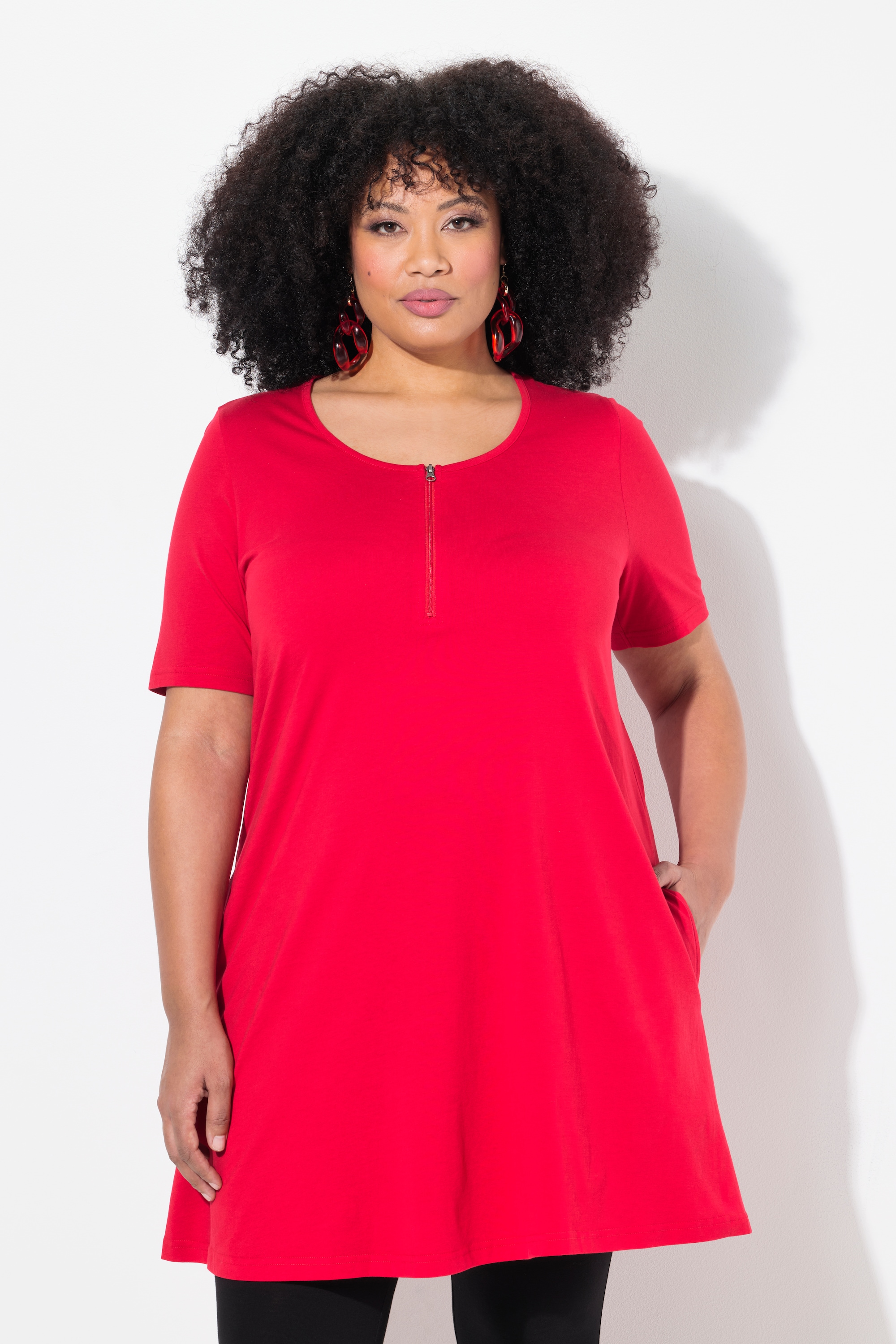 Ulla Popken Damen große Größen Longshirt Zipper A Linie Rundhals Halbarm 829527