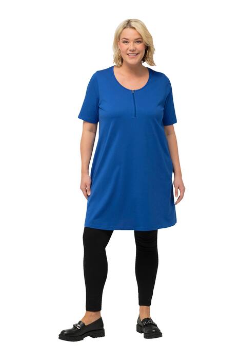 Dlouhé tričko, zip, A střih, kulatý výstřih, krátké rukávy