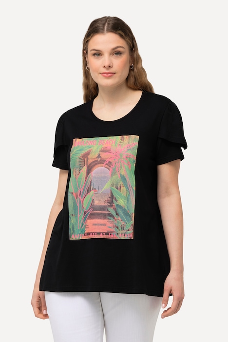 T-shirt, print, A-form, rund hals, korte ærmer