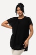 Bluse, drapering, A-form, rund hals, korte ærmer