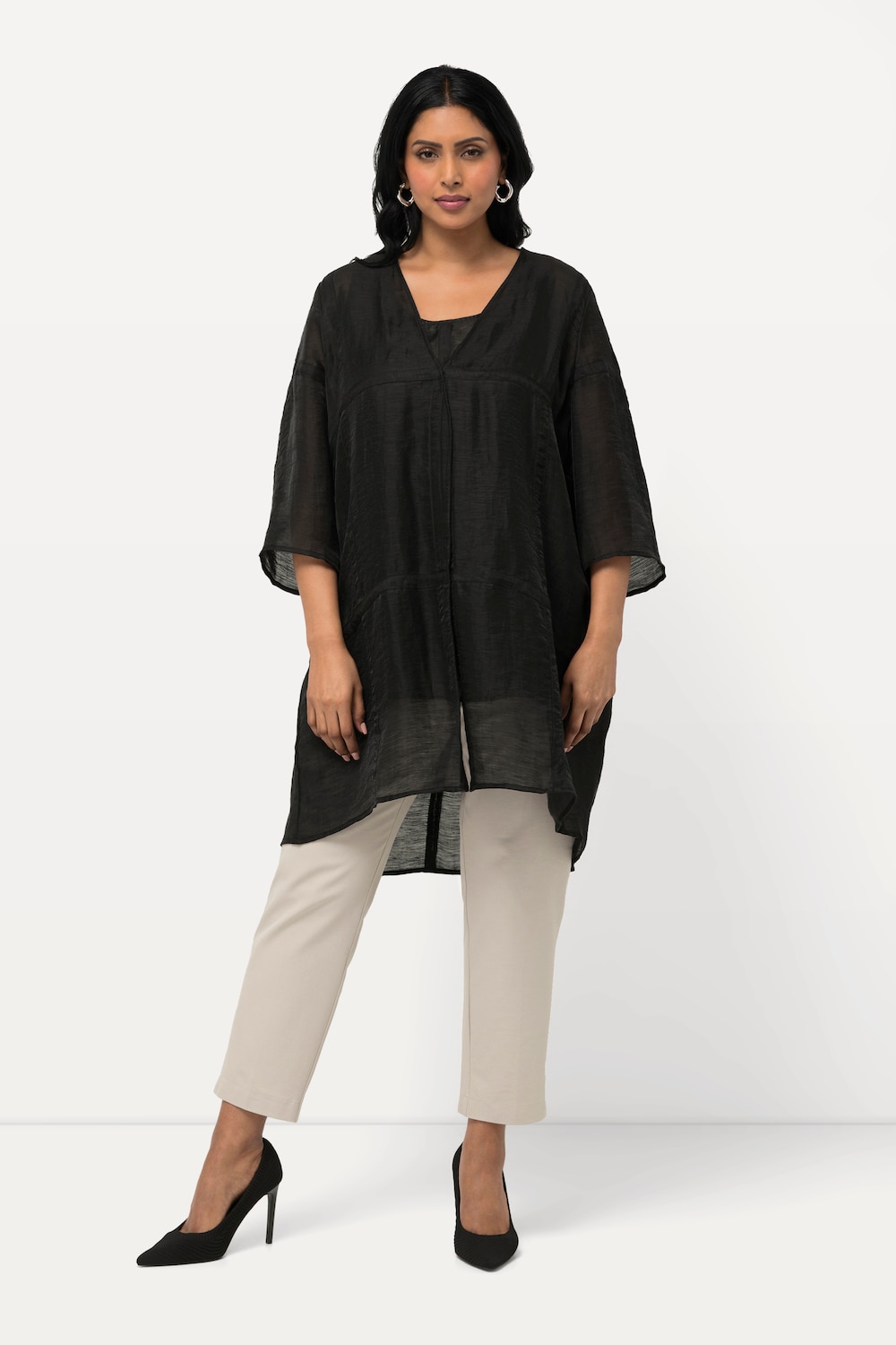 Große Größen Blusenjacke, Damen, schwarz, Größe: 46/48, Leinen/Synthetische Fasern, Ulla Popken