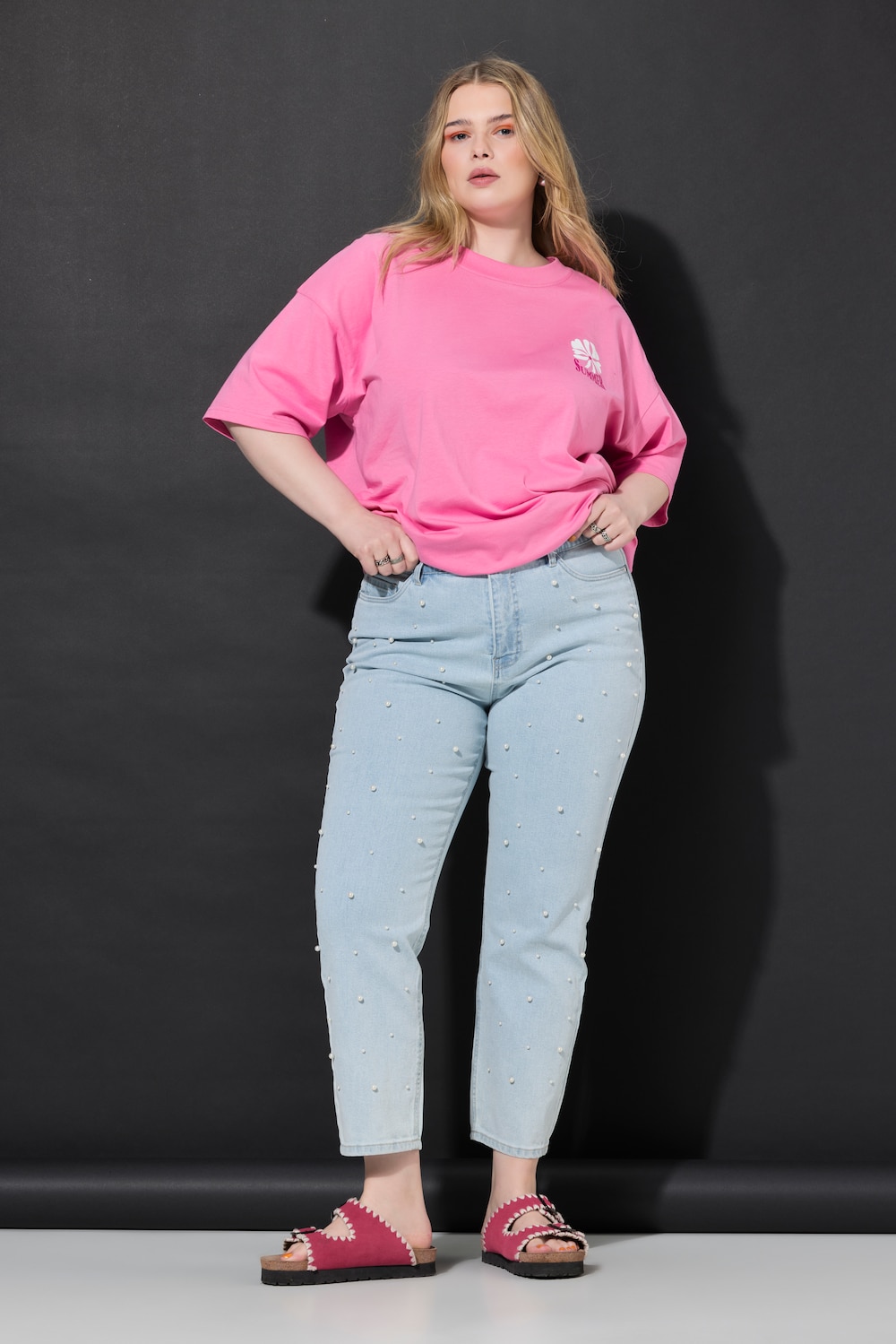 Mom-Jeans, Zierperlen, 5-Pocket