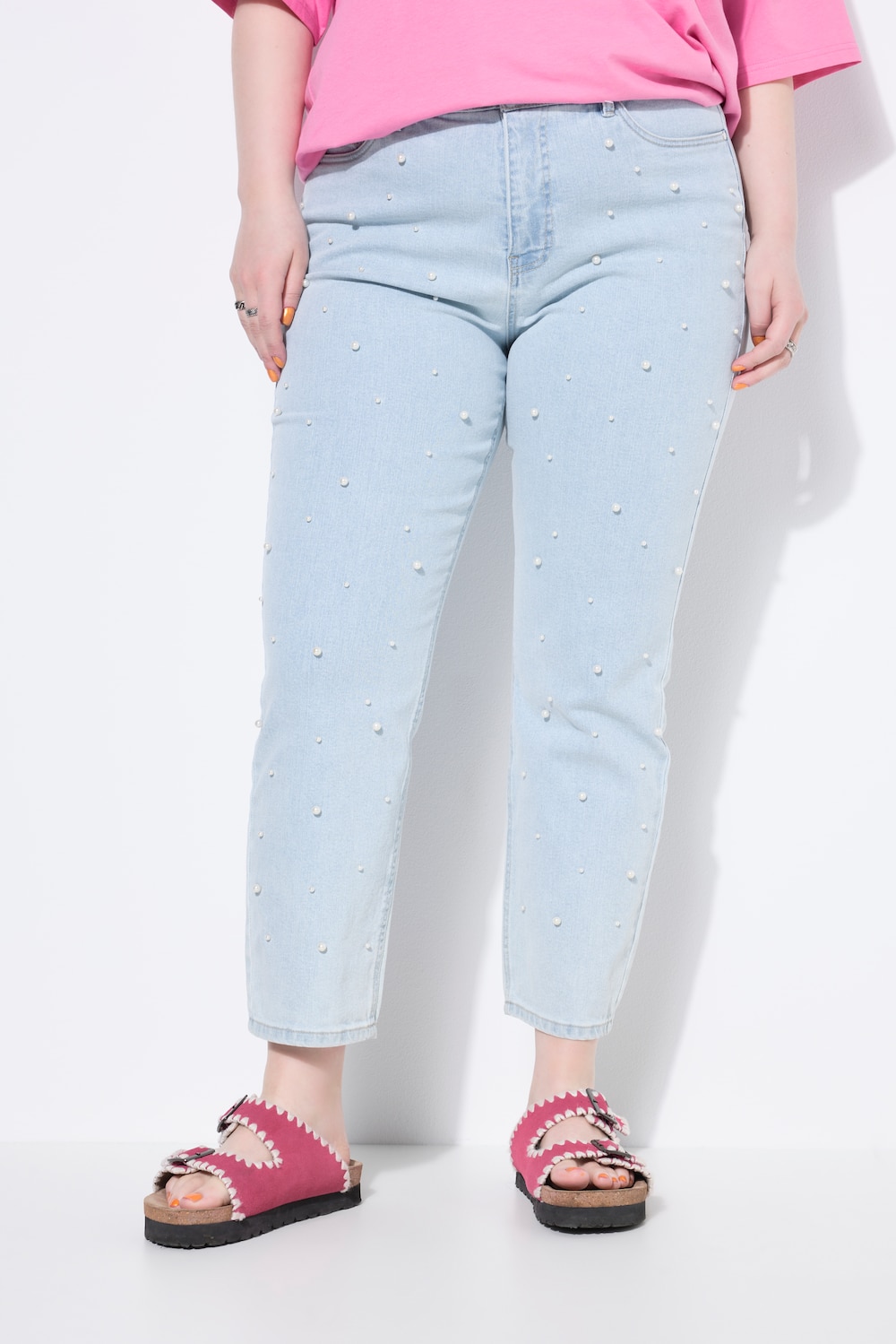 Mom-Jeans, Zierperlen, 5-Pocket