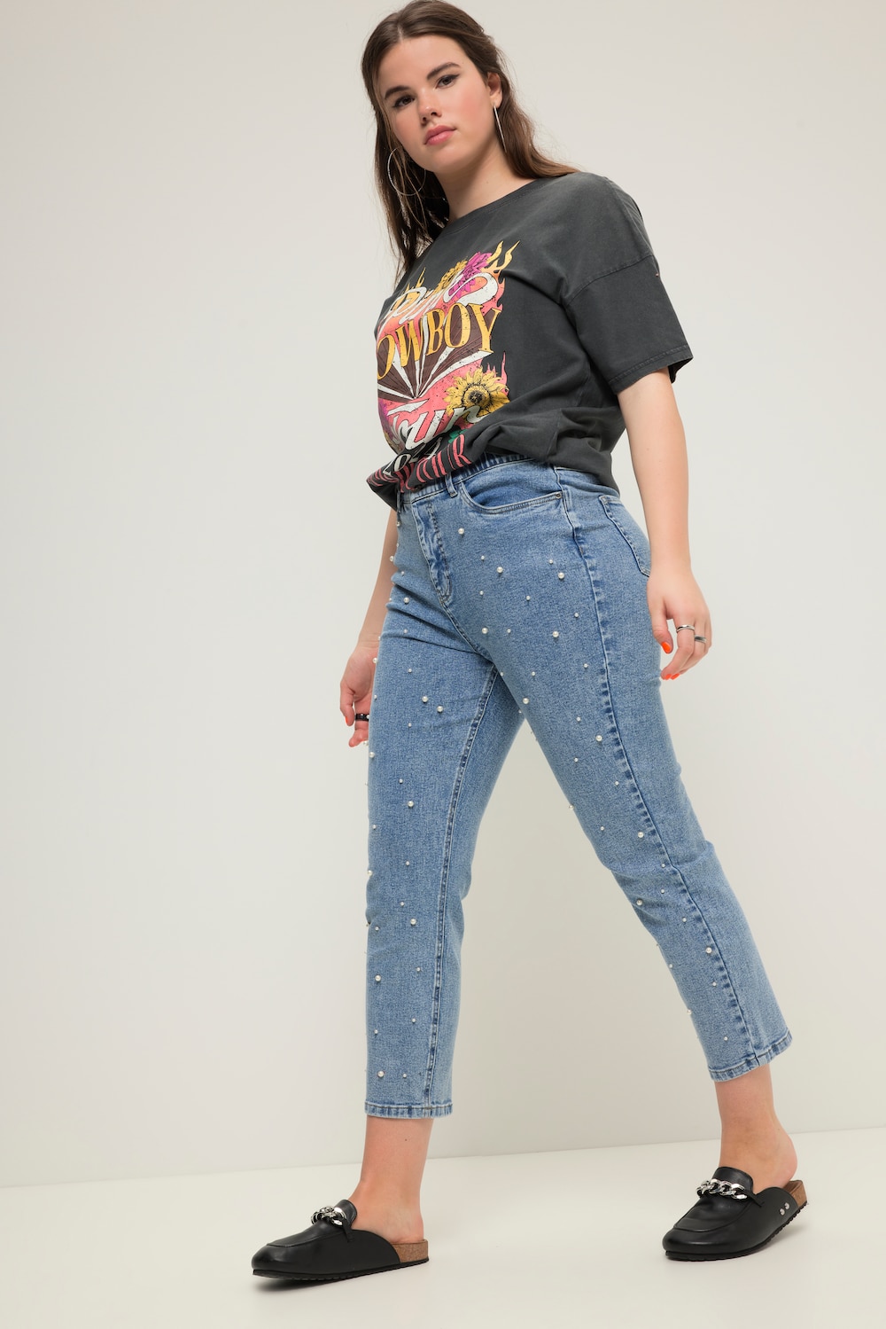 Grote Maten Mom-jeans, Dames, blauw, Maat: 42, Katoen, Studio Untold