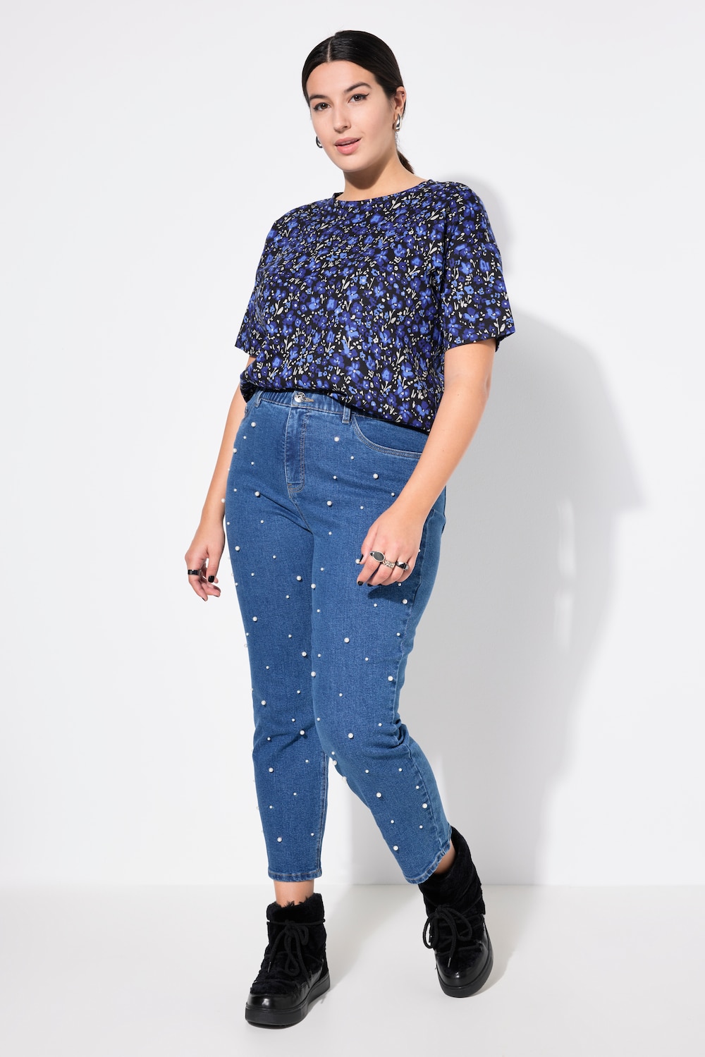 Große Größen Mom-Jeans, Damen, blau, Größe: 50, Baumwolle, Studio Untold