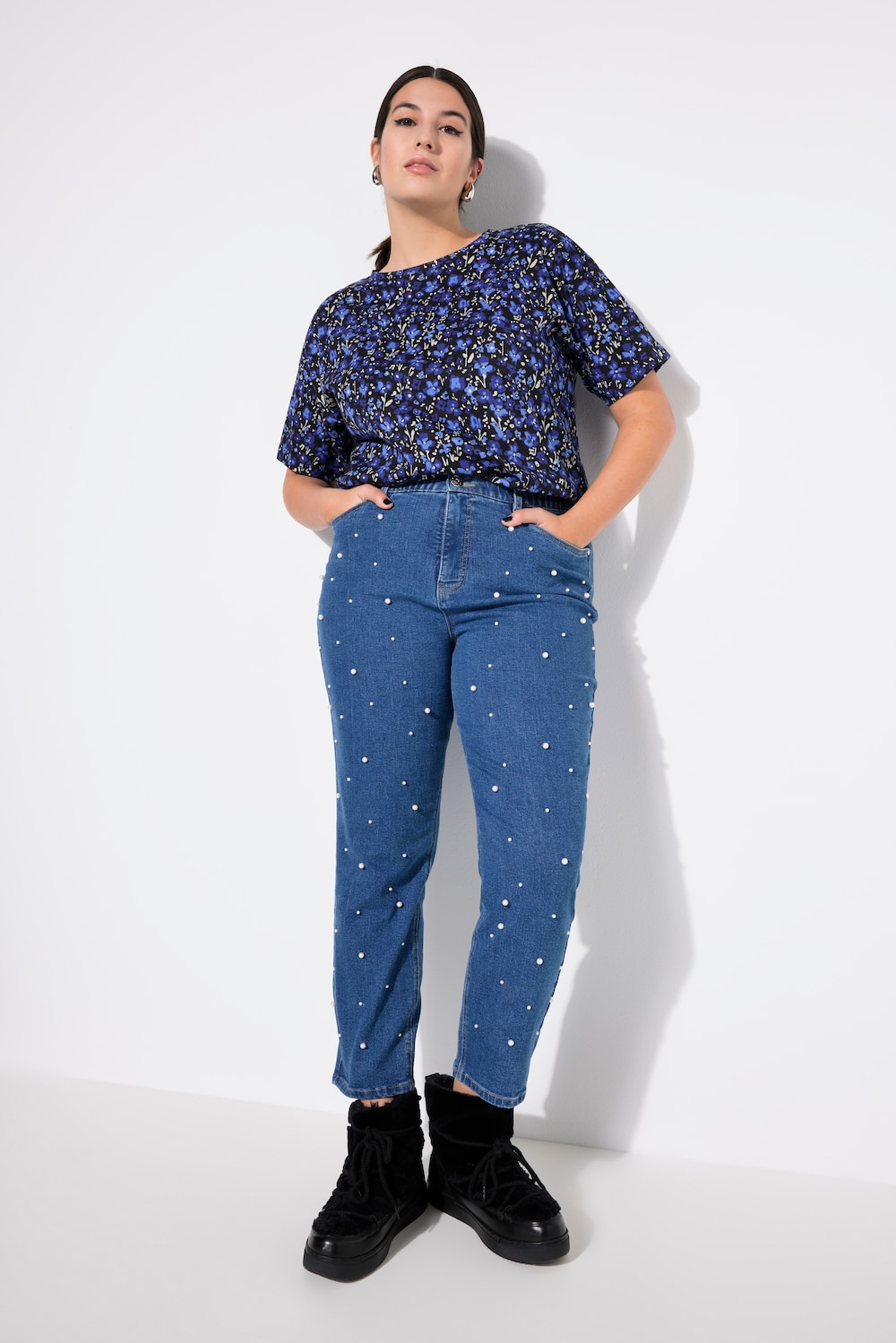 Große Größen Mom-Jeans, Damen, blau, Größe: 50, Baumwolle, Studio Untold